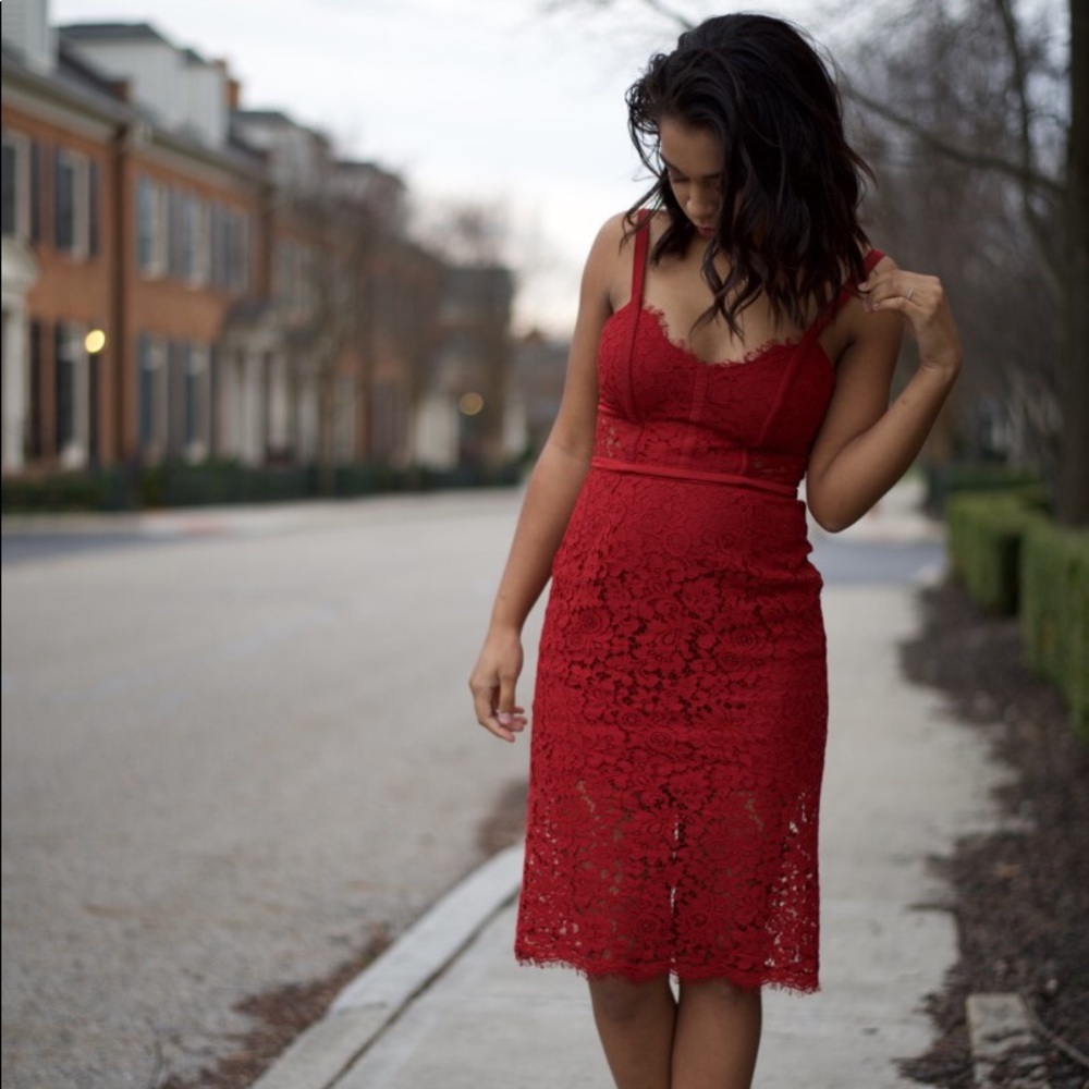 Red lace dress fully lined